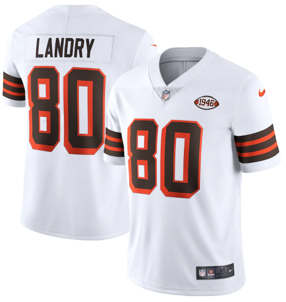 Men's Cleveland Browns #80 Jarvis Landry White 1946 Collection Vapor Stitched Football Jersey Men's Cleveland Browns #80 Jarvis Landry White 1946 Collection Vapor Stitched Football Jersey